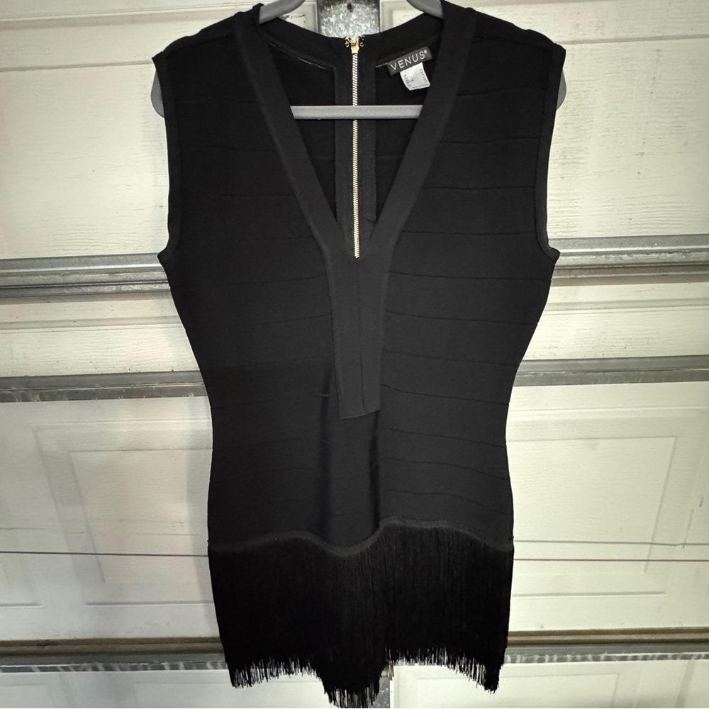 Venus Black Size 12 Bandage Fringe Dress